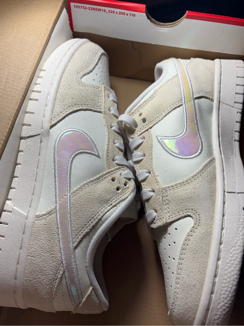 Nike Dunk Low Iridescent Swoosh Sneakers - Cream/White